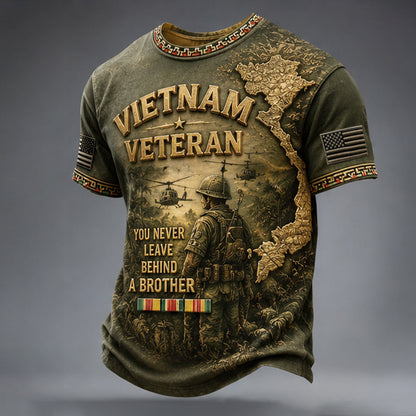 Men's Retro Vietnam Veteran Print Casual T-Shirt