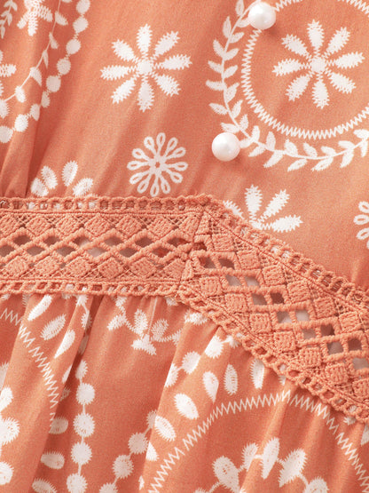 Geometric Print Deep V-Neckline Mini Dress