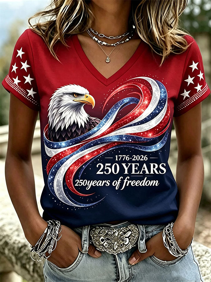 Women'S Retro Independence Day Relief Printed Casual Short Sleeved T-Shirt