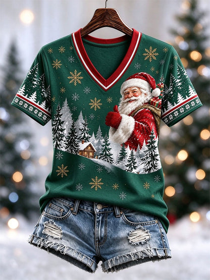 Women's Casual Christmas V-Neck Short-Sleeve T-Shirt
