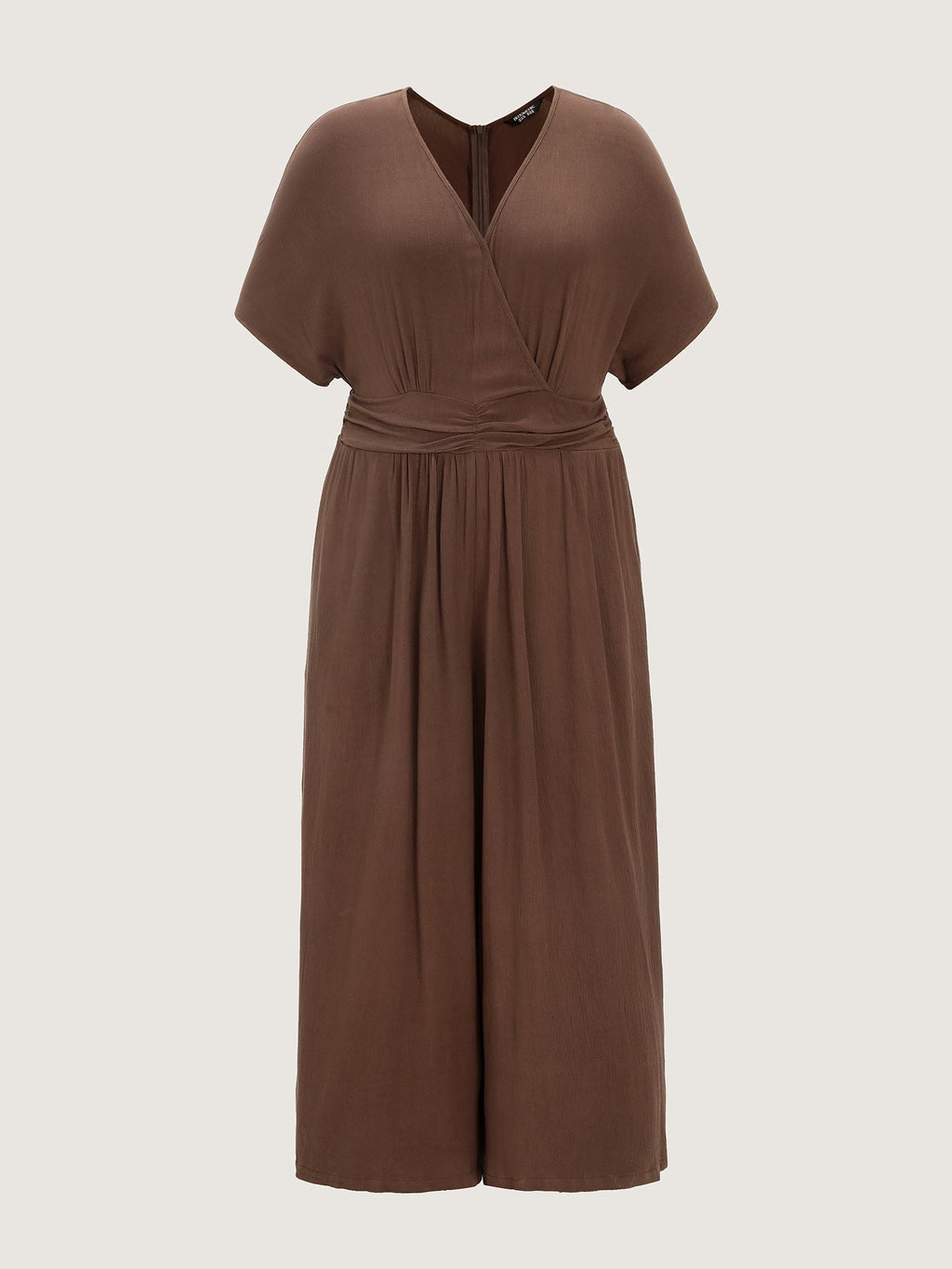 Textured Pleated Waist Surplice Jumpsuit