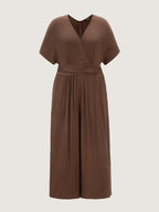 Textured Pleated Waist Surplice Jumpsuit