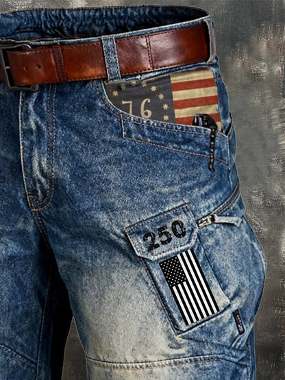Men's Retro Outdoor Functional Washed Distressed Denim Shorts