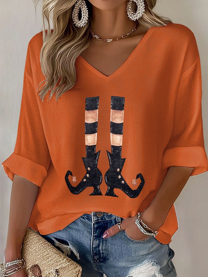 Women's Casual Printed Waffle Top