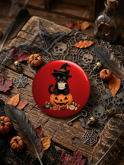 Unisex Retro Halloween Is He Dead Yet Ghost Cat Pin-Back Button