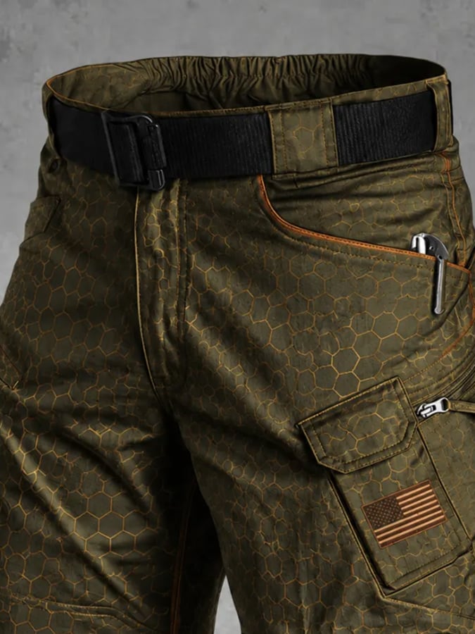 Men's Retro Patriotic Outdoor Multi-Pocket Functional Cargo Shorts
