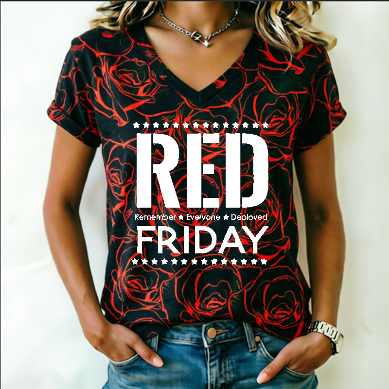 Women's "Red Friday" Poppy Print Crew Neck T-Shirt
