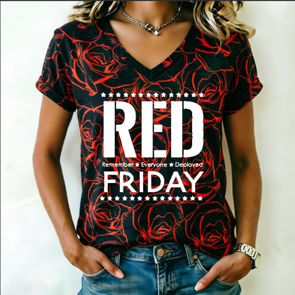 Women's "Red Friday" Poppy Print Crew Neck T-Shirt