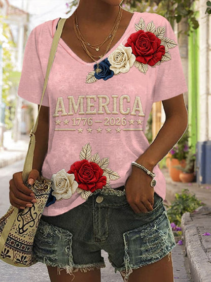 Women'S American 250th Anniversary V-Neck Short-Sleeved T-Shirt