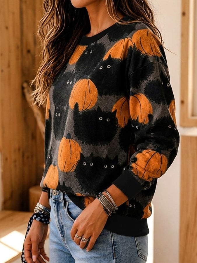 Women's Casual Halloween Print Pullover Sweatshirt