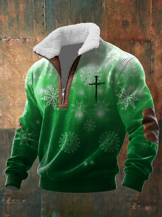 Men's Casual Christmas-themed Zipper Knit Sweatshirt