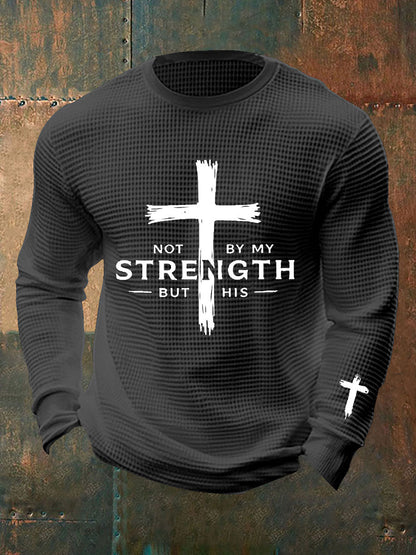 Men's Not By My Strength But His Waffle Print T-Shirt