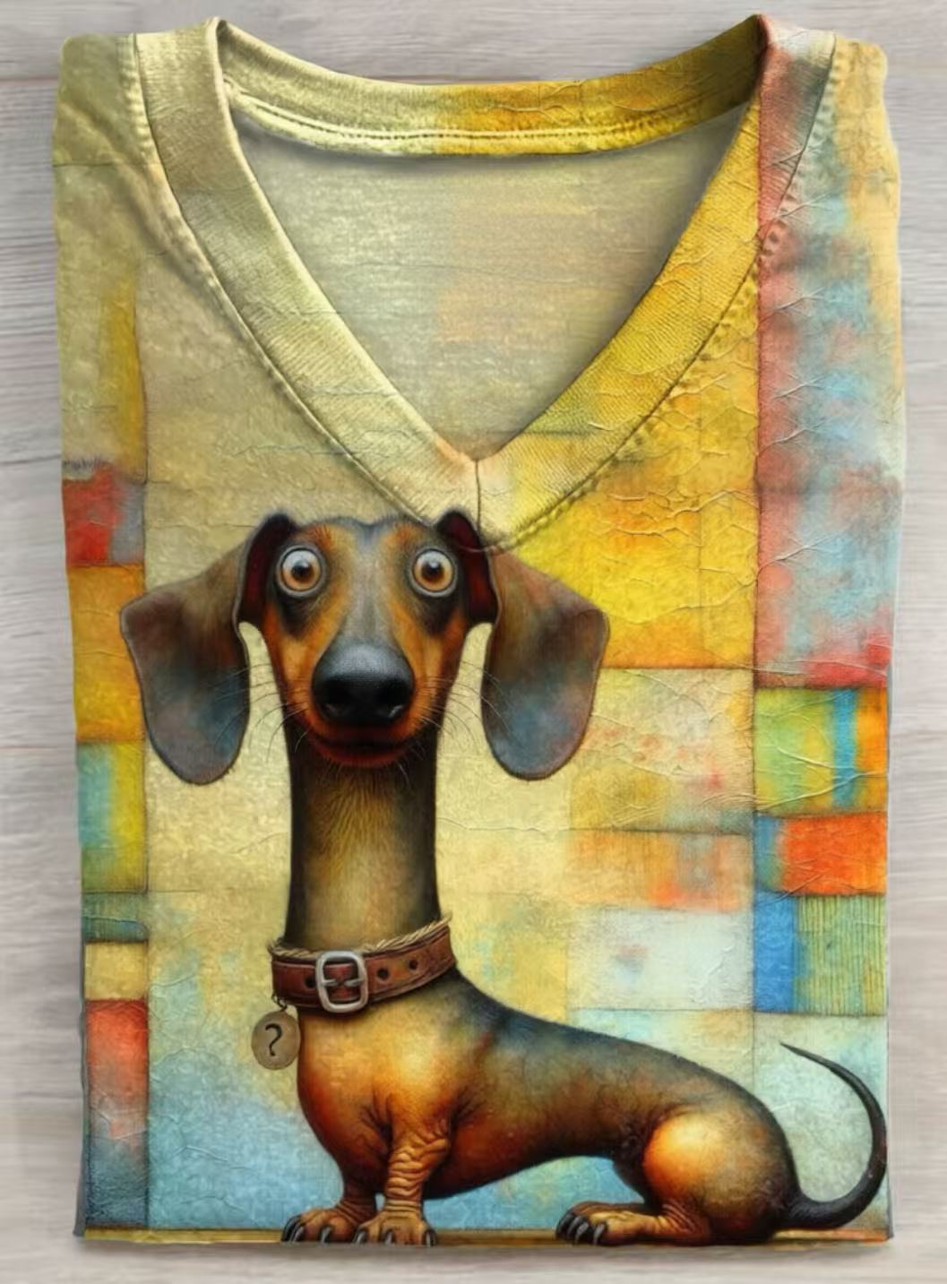 Vintage Dachshund Dog Art Print Casual Short Sleeve T-shirt
