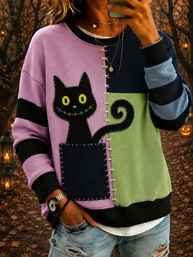 Women's Halloween Cat Print Hoodie