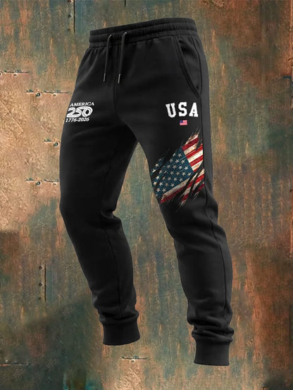 Men's 250th Anniversary Casual Printed Elastic Waist Tie-Up Sweatpants