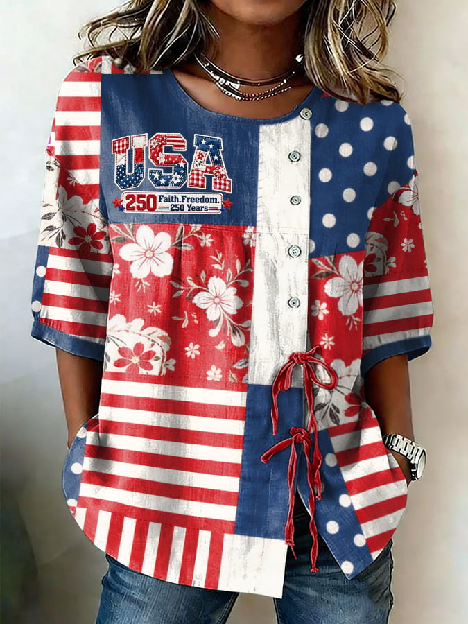 Women's USA 250th Anniversary Print Casual Shirt
