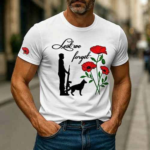 Memorial Day Lest We Forget Poppy Print Men's Casual T-Shirt