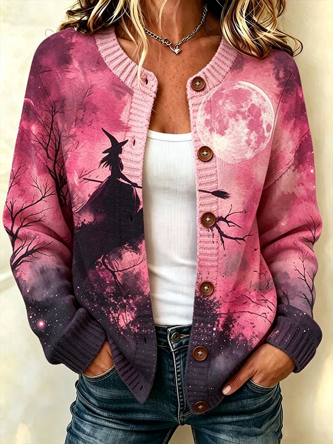 Women's Halloween Print Knit Cardigan