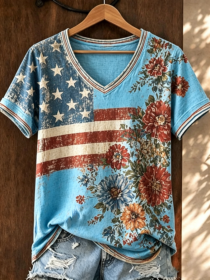 🔥Buy 3 Get 10% Off🔥Women's Casual Retro Patriotic T-shirt