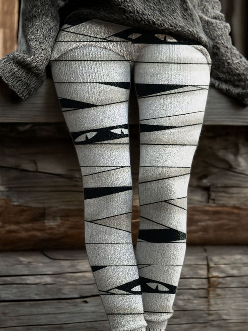 Women's Retro Halloween Peekaboo Monster Print Leggings