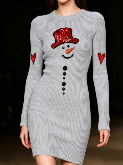 Women's Snowman-Print Knit Dress