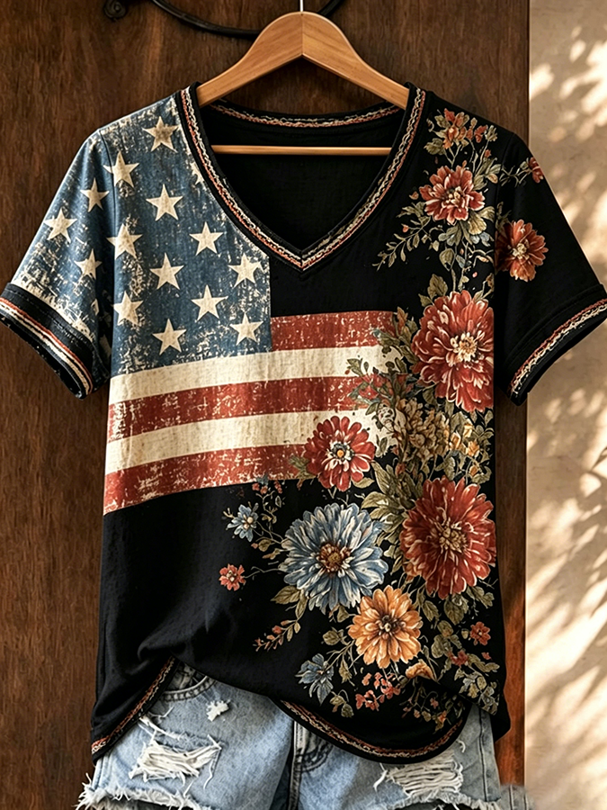 🔥Buy 3 Get 10% Off🔥Women's Casual Retro Patriotic T-shirt