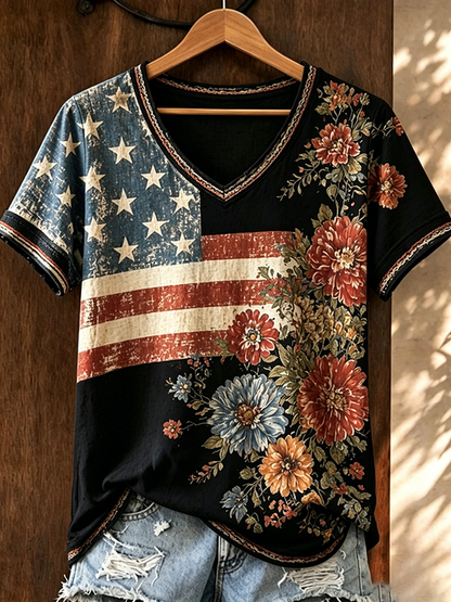 🔥Buy 3 Get 10% Off🔥Women's Casual Retro Patriotic T-shirt