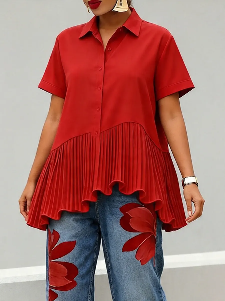 Women's Casual Fashion Wavy Pleats Cotton Shirt
