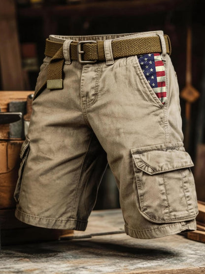 Men's Retro Outdoor Washed & Distressed Multi-Pocket Functional Cargo Shorts
