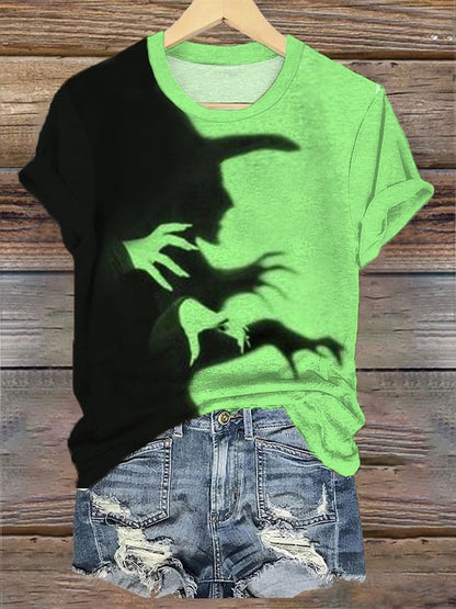 Women's Halloween Witch Shadow Print Casual Tee