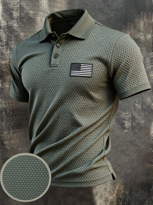 Men's Retro "Patriot" Quick-Dry Textured Fabric Polo Shirt