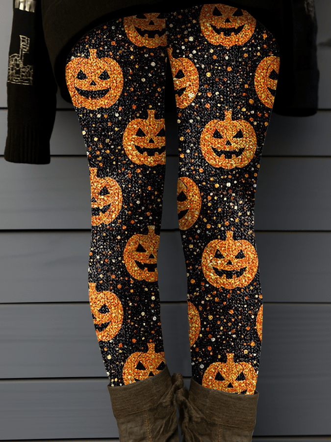 Women's Retro Halloween Pumpkin Face Print Leggings