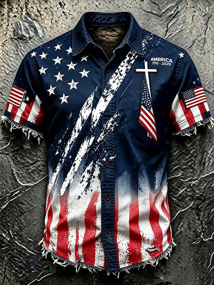 Men'S America Flag Print  Shirt