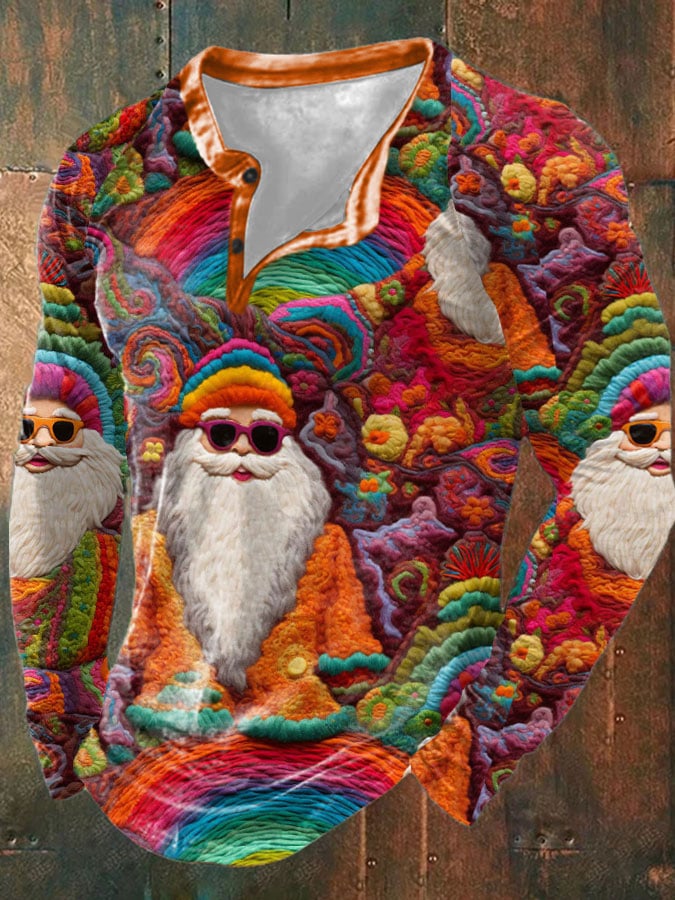 Men's Retro Santa Print Long Sleeve Top