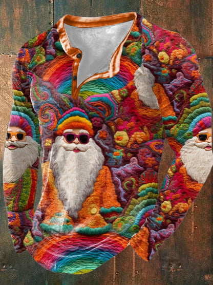 Men's Retro Santa Print Long Sleeve Top