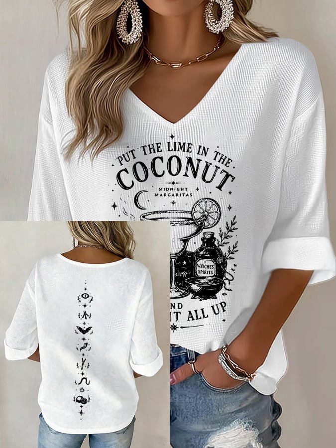 Women's Midnight Margaritas Print V Neck Top