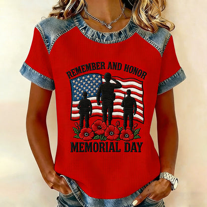 Women's Memorial Day Remember And Honor Soldiers Printed T-Shirt