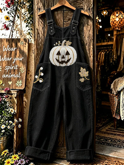 Women'S Halloween Printed Synthetic Denim Jumpsuit