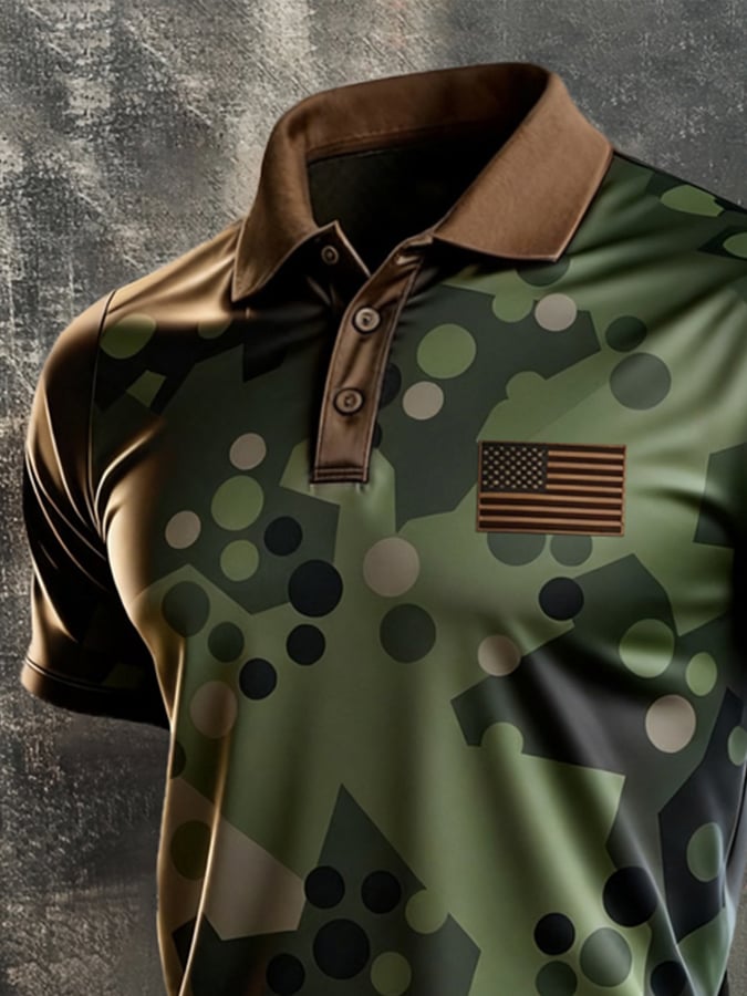 Men's Retro "Patriot" Color-Block Short-Sleeve Polo Shirt