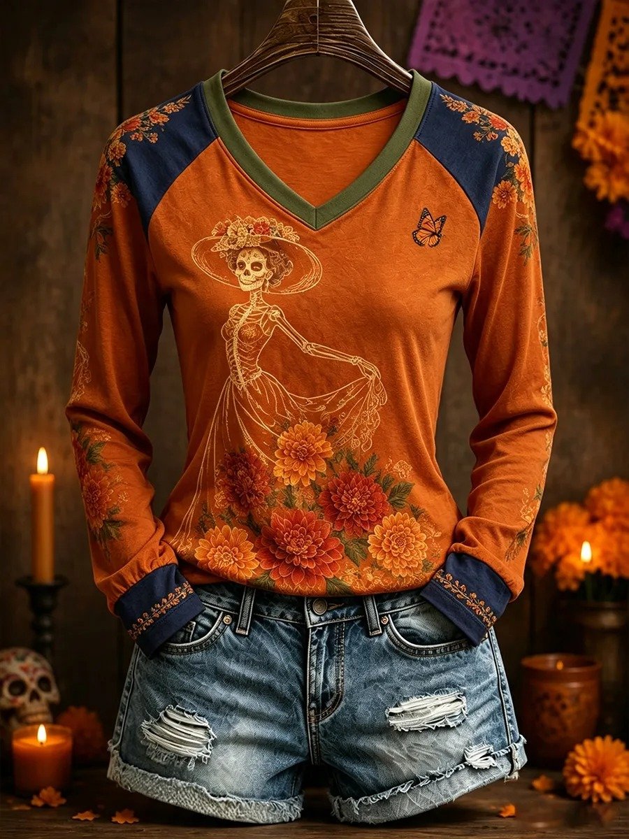 Women's Día de los Muertos Print Top