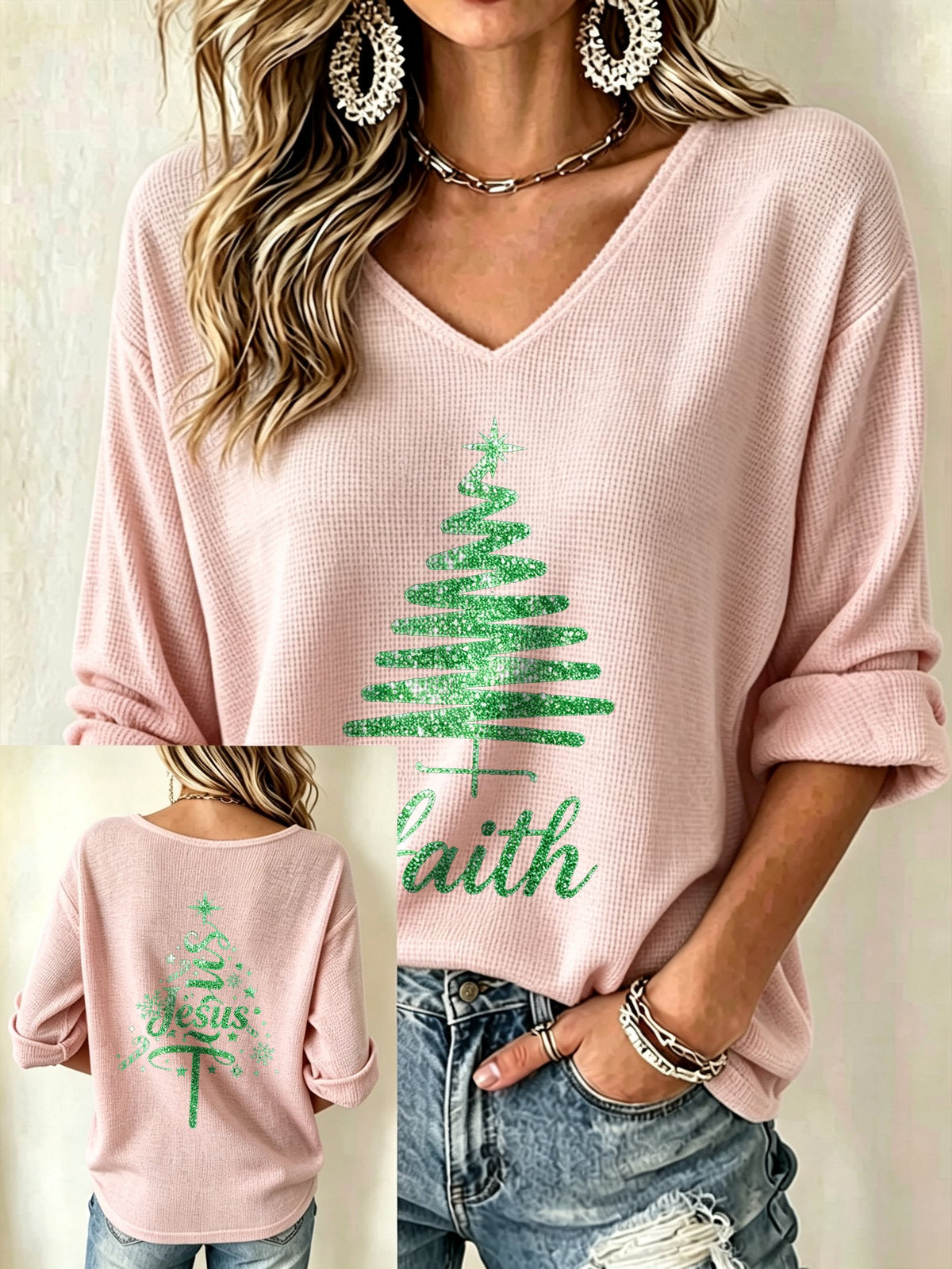 Women's Casual Printed Waffle Top