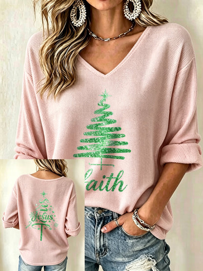 Women's Casual Printed Waffle Top