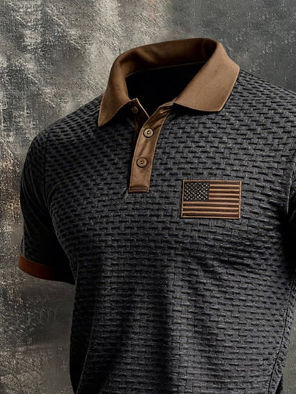 Men's Retro Color-Block Textured Fabric "Patriot" Polo Shirt