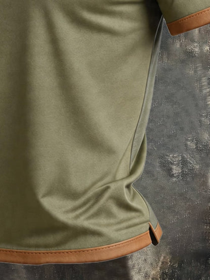 Men's Retro Waffle-Knit Panelled Short-Sleeve Henley T-Shirt