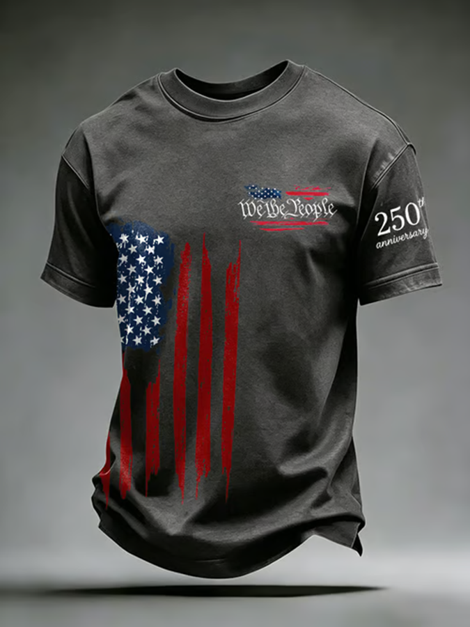 Men's Retro We The People American 1776-2026 Print Casual T-shirt