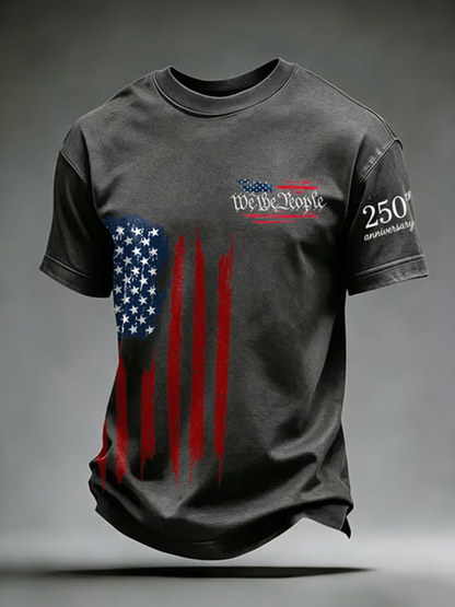 Men's Retro We The People American 1776-2026 Print Casual T-shirt