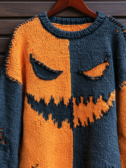 Men's Retro Color-Block Halloween Knit Top