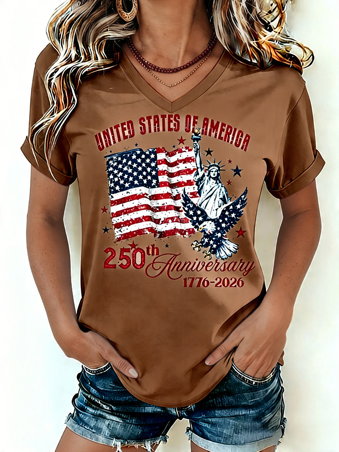 🔥Buy 3 Get 10% Off🔥Women's 1776-2026 Statue of Liberty Anniversary Eagle Print V-neck T-shirt