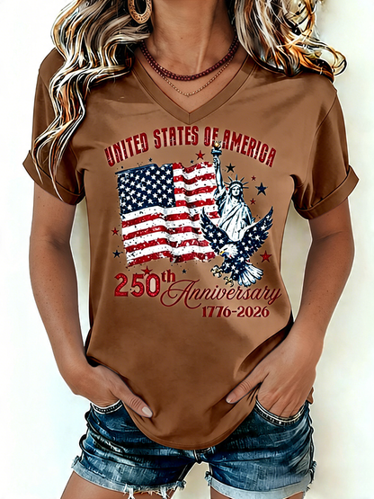 🔥Buy 3 Get 10% Off🔥Women's 1776-2026 Statue of Liberty Anniversary Eagle Print V-neck T-shirt