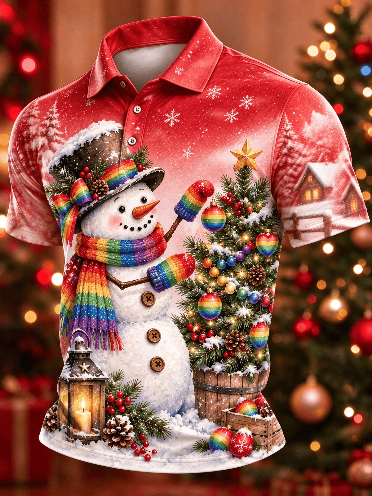 Men's Casual Christmas Print Polo Shirt